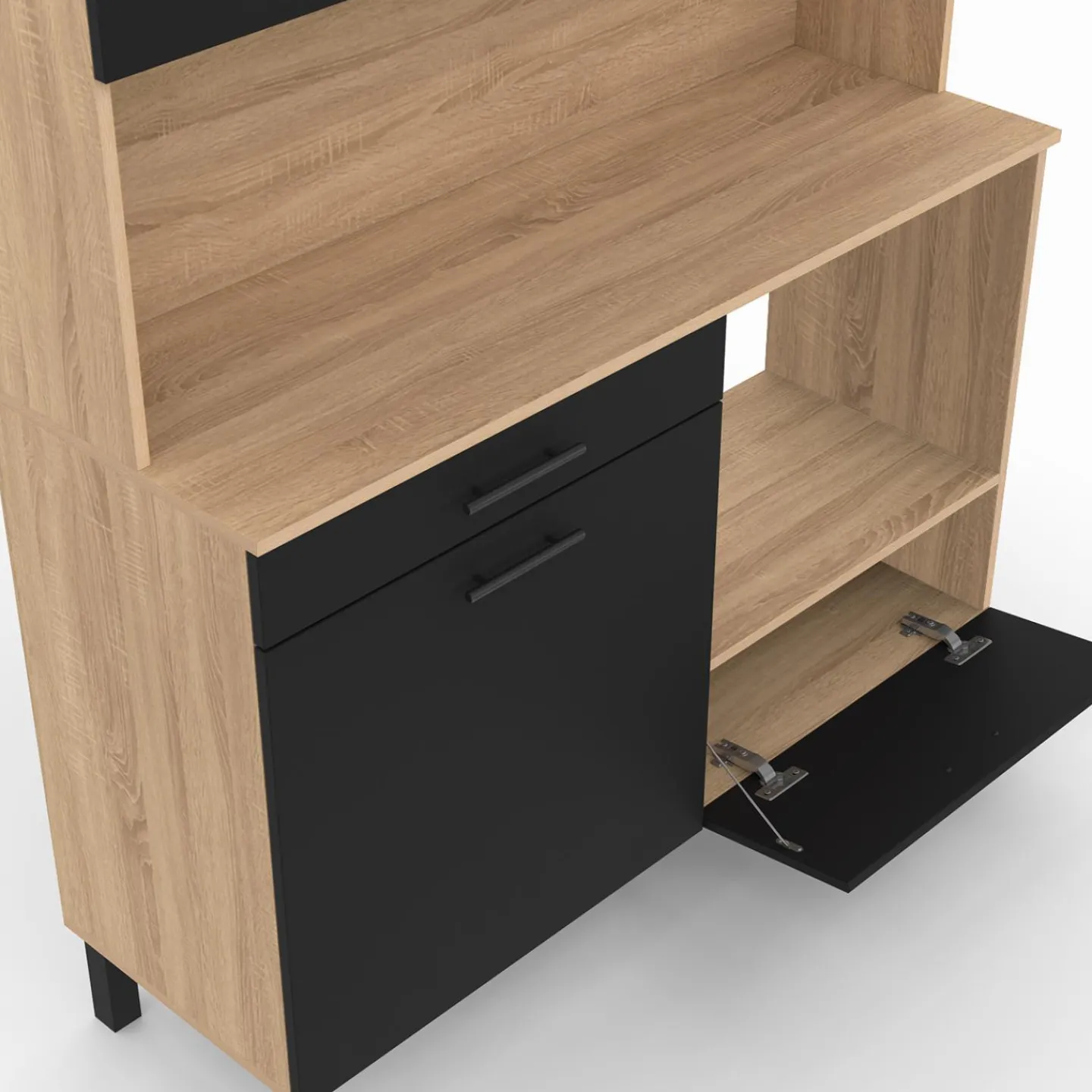 Buffet de cuisine 3 portes + 1 tiroir façon hêtre et noir 120cm*IDMarket Discount