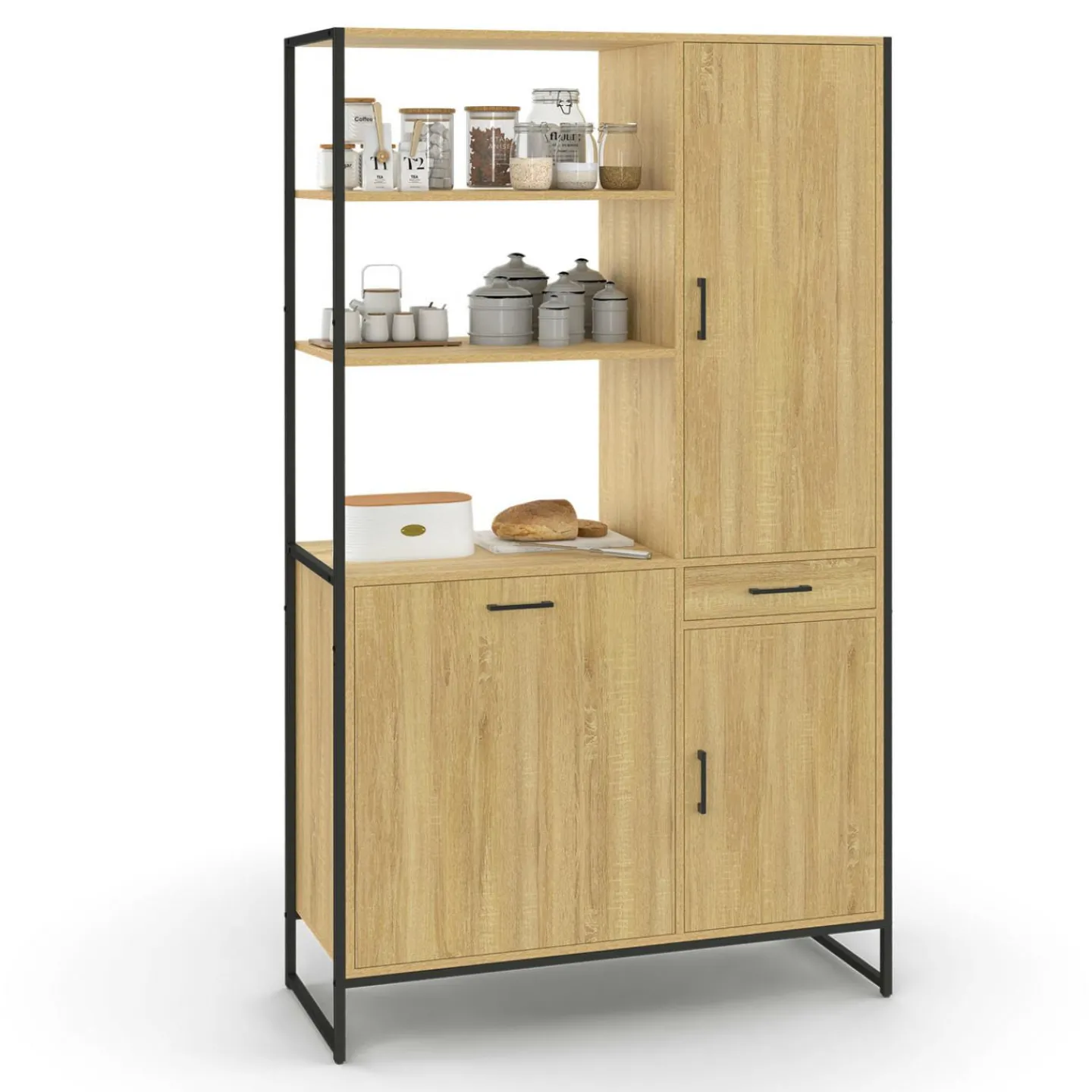 Buffet de cuisine avec colonne de rangement 3 portes design industriel*IDMarket Best