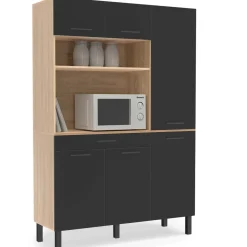 Buffet de cuisine avec rangement 120 cm façon hêtre et noir*IDMarket Hot