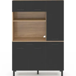 Buffet de cuisine avec rangement 120 cm façon hêtre et noir*IDMarket Hot