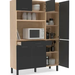 Buffet de cuisine avec rangement 120 cm façon hêtre et noir*IDMarket Hot