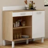 Buffet de cuisine bas 100 cm bois façon hêtre et blanc plan de travail H.83 cm*IDMarket Best