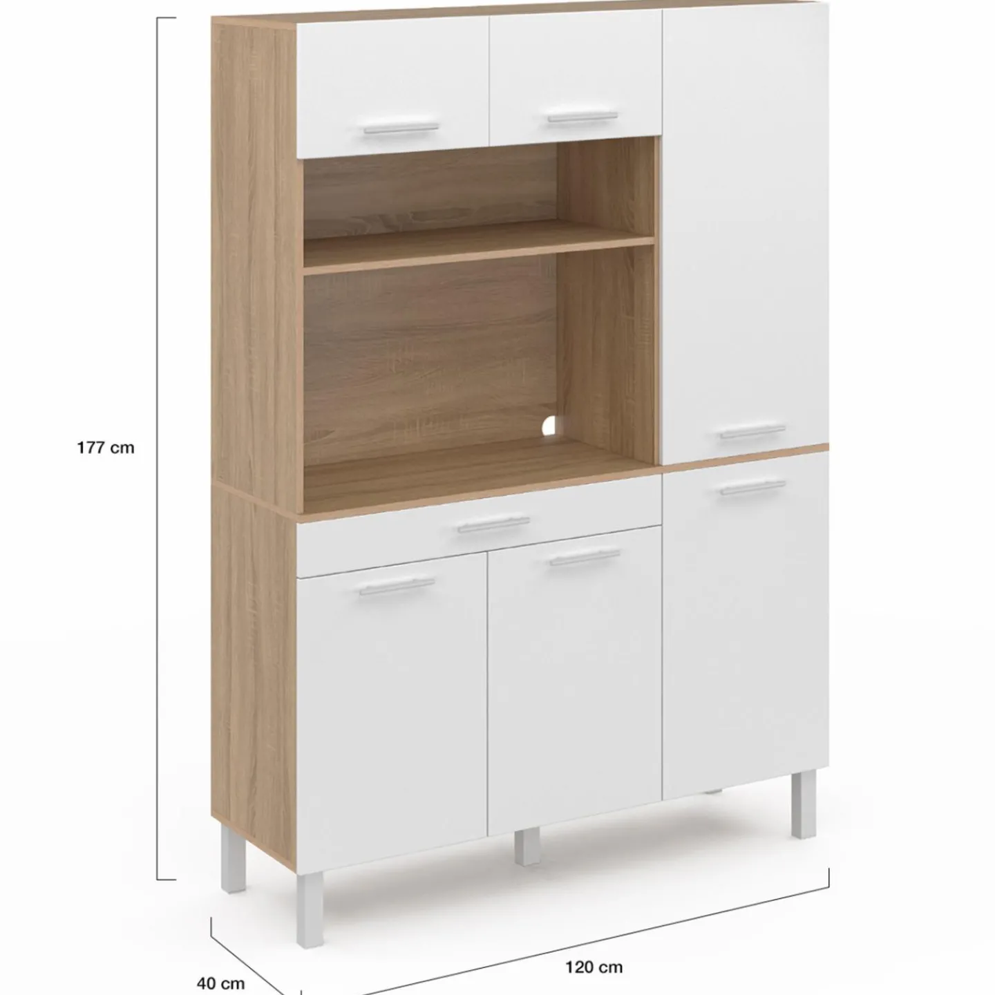 Buffet de cuisine blanc et façon hêtre avec 6 portes + tiroir*IDMarket Clearance