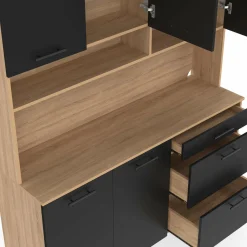 Buffet de cuisine casserolier 5 portes + 3 tiroirs façon hêtre et noir*IDMarket Outlet
