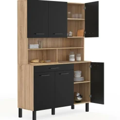 Buffet de cuisine noir et bois 120 cm*IDMarket Discount