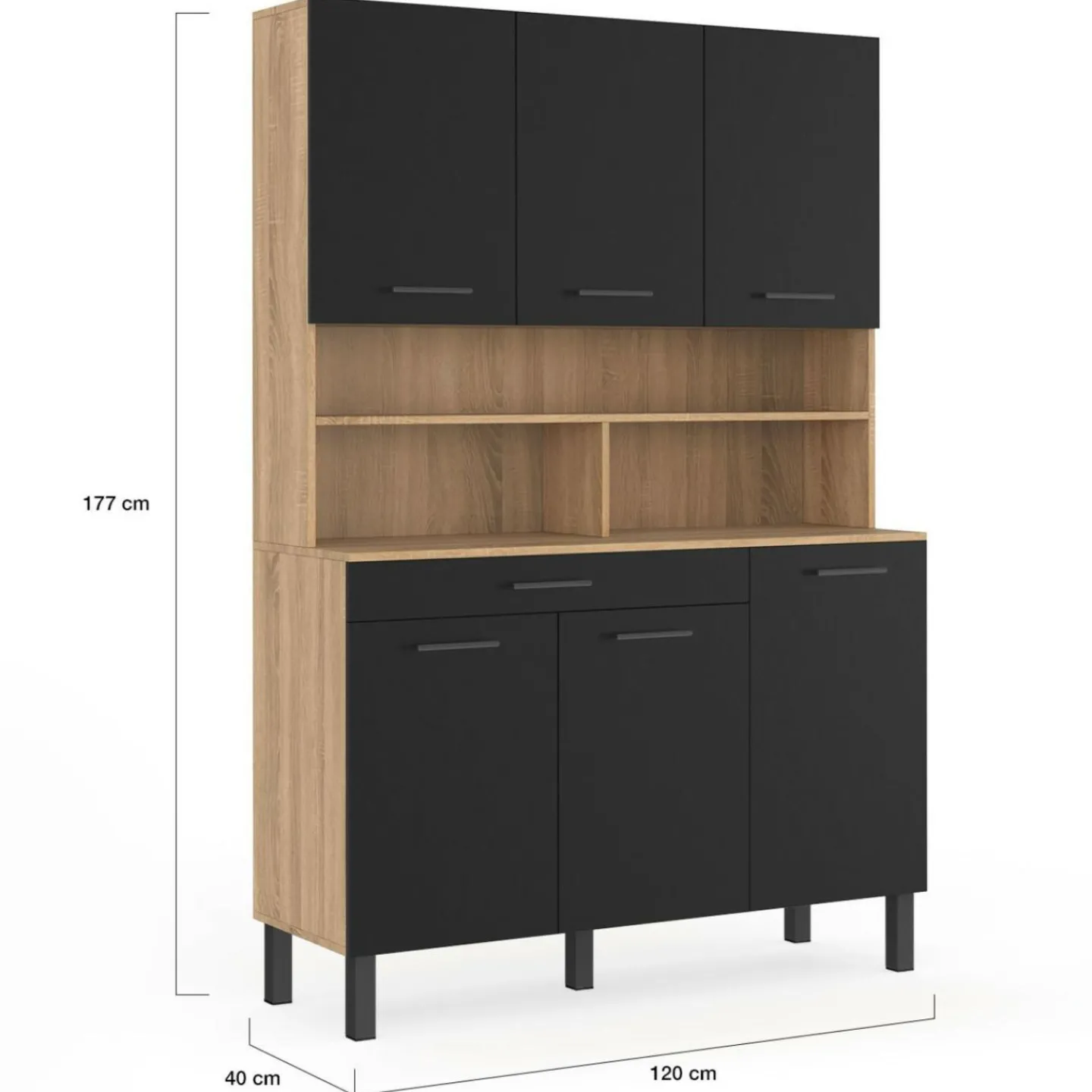 Buffet de cuisine noir et bois 120 cm*IDMarket Discount