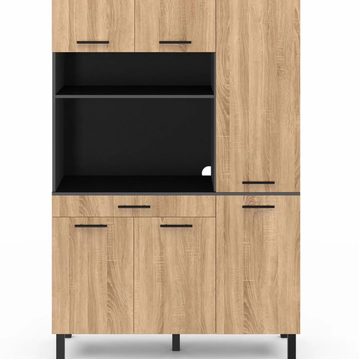 Buffet de cuisine noir et façon hêtre avec 6 portes + tiroir*IDMarket Hot