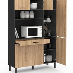 Buffet de cuisine noir et façon hêtre avec 6 portes + tiroir*IDMarket Hot