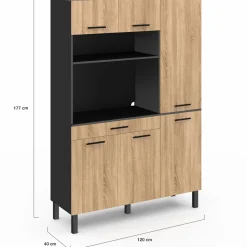 Buffet de cuisine noir et façon hêtre avec 6 portes + tiroir*IDMarket Hot