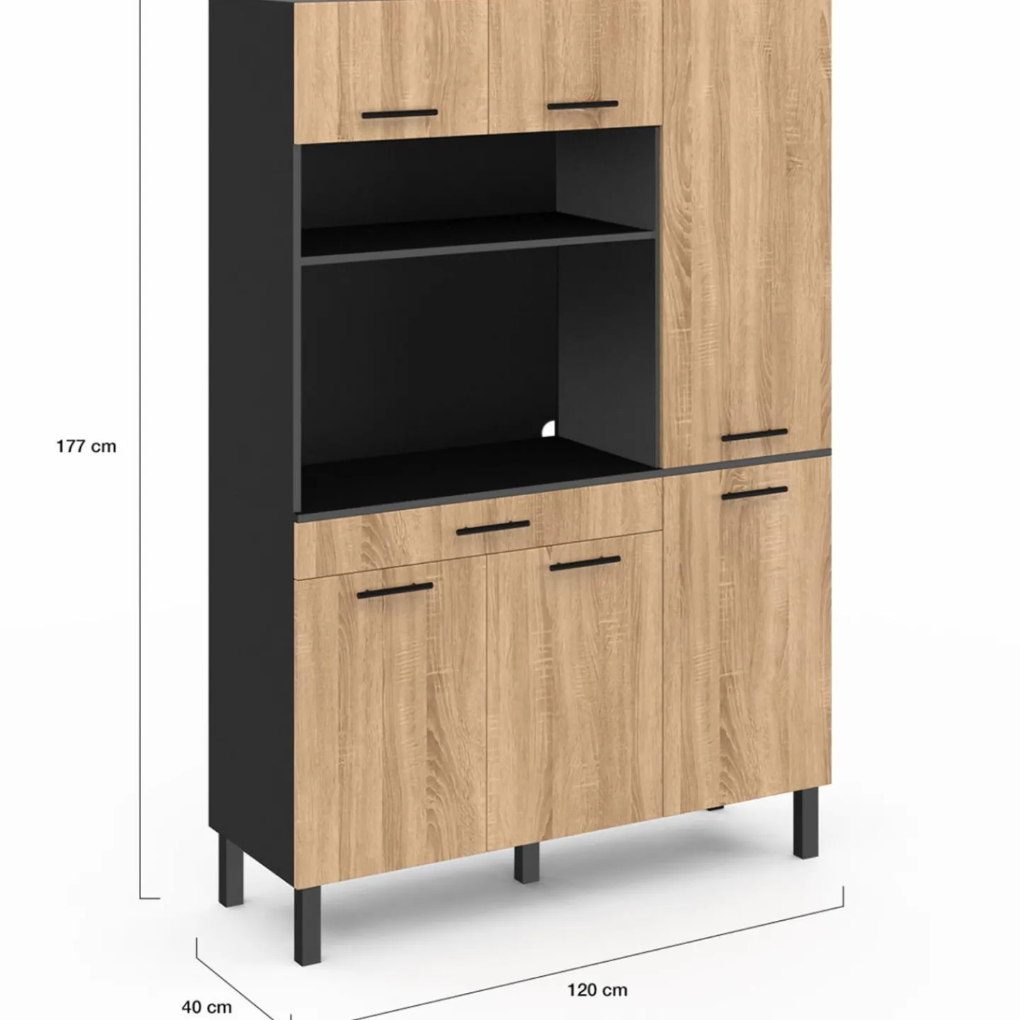 Buffet de cuisine noir et façon hêtre avec 6 portes + tiroir*IDMarket Hot