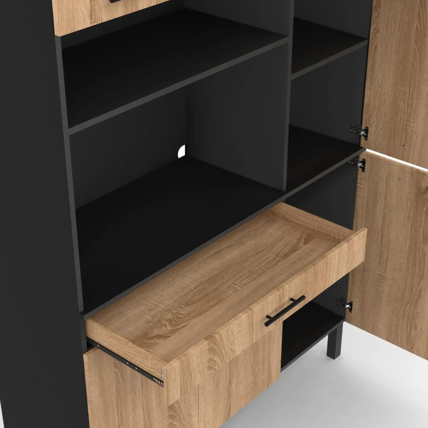 Buffet de cuisine noir et façon hêtre avec 6 portes + tiroir*IDMarket Hot