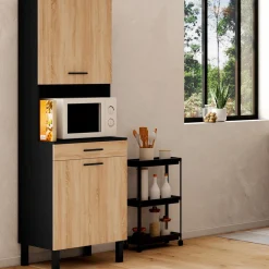 Buffet de cuisine vaisselier noir et bois façon hêtre 60 cm*IDMarket New
