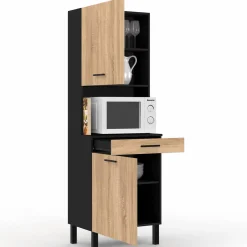 Buffet de cuisine vaisselier noir et bois façon hêtre 60 cm*IDMarket New