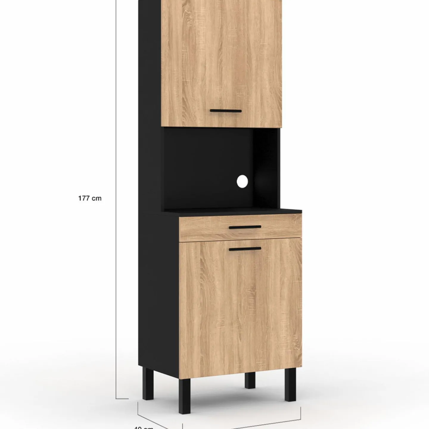 Buffet de cuisine vaisselier noir et bois façon hêtre 60 cm*IDMarket New