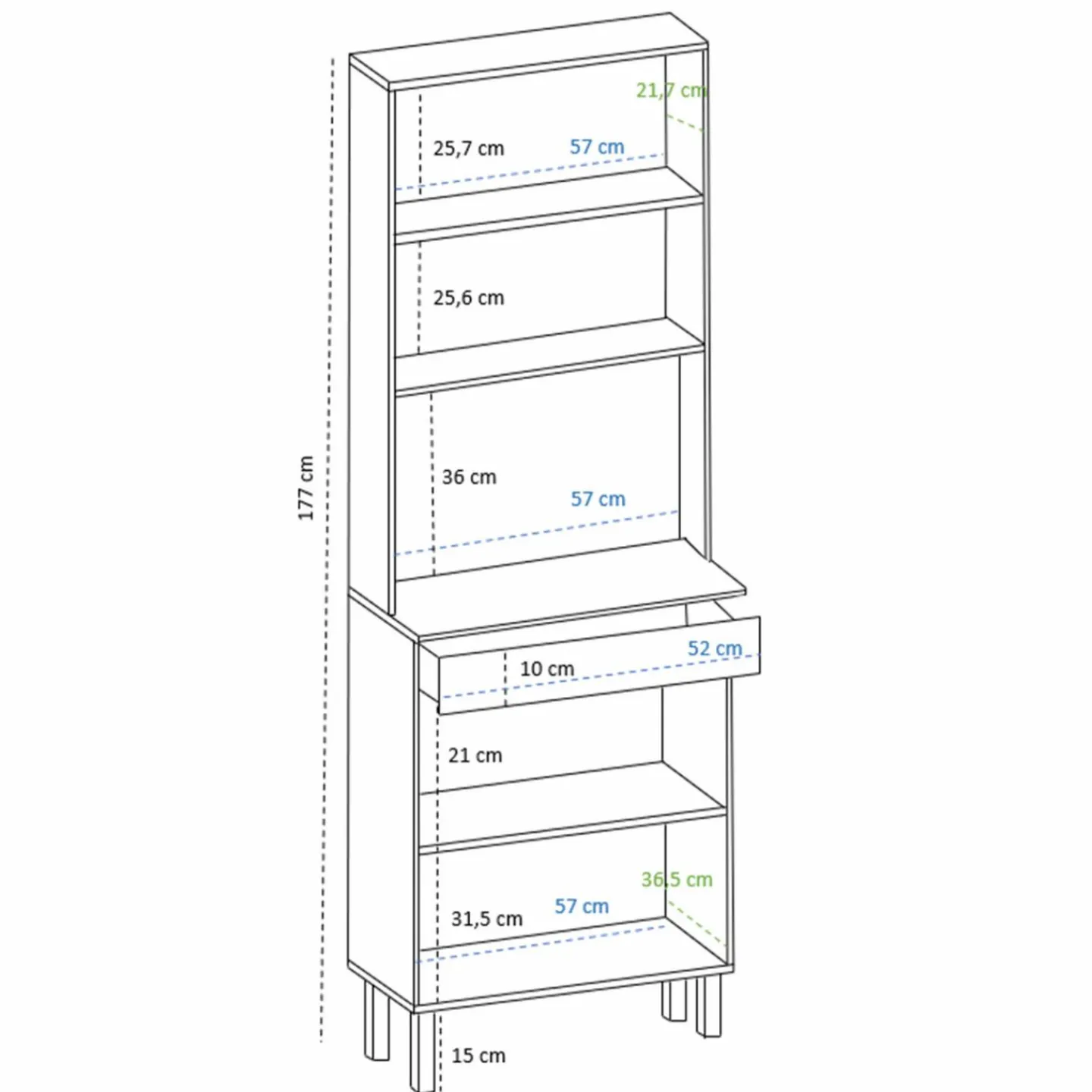 Buffet de cuisine vaisselier noir et bois façon hêtre 60 cm*IDMarket New