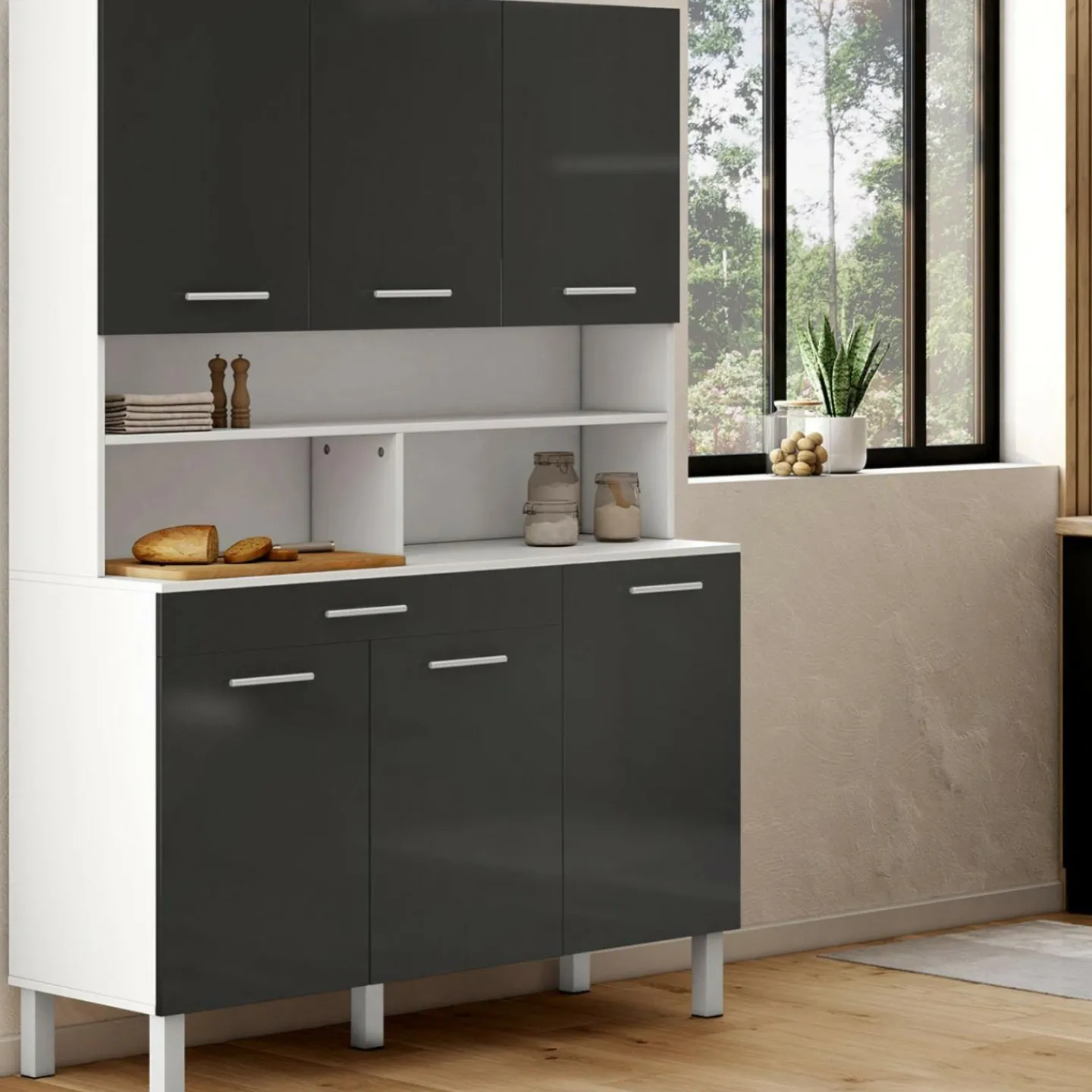 Buffet de cuisine vaisselier gris et blanc 120 cm*IDMarket Online
