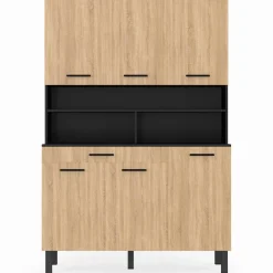 Buffet de cuisine vaisselier noir et bois façon hêtre 120 cm*IDMarket Outlet