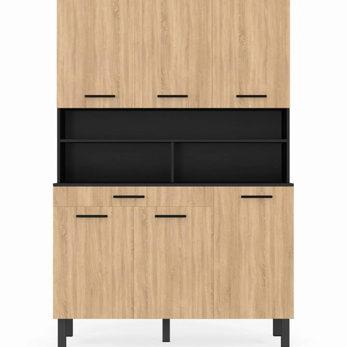 Buffet de cuisine vaisselier noir et bois façon hêtre 120 cm*IDMarket Outlet