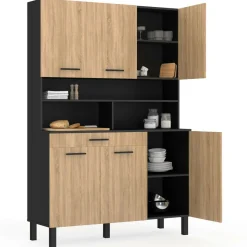 Buffet de cuisine vaisselier noir et bois façon hêtre 120 cm*IDMarket Outlet
