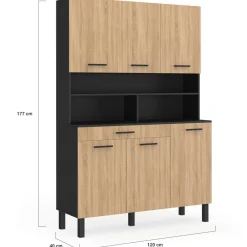 Buffet de cuisine vaisselier noir et bois façon hêtre 120 cm*IDMarket Outlet