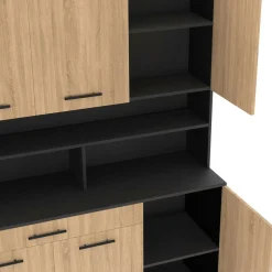 Buffet de cuisine vaisselier noir et bois façon hêtre 120 cm*IDMarket Outlet