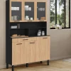 Buffet de cuisine vaisselier 120 cm 6 placards + tiroir noir et bois façon hêtre*IDMarket Discount