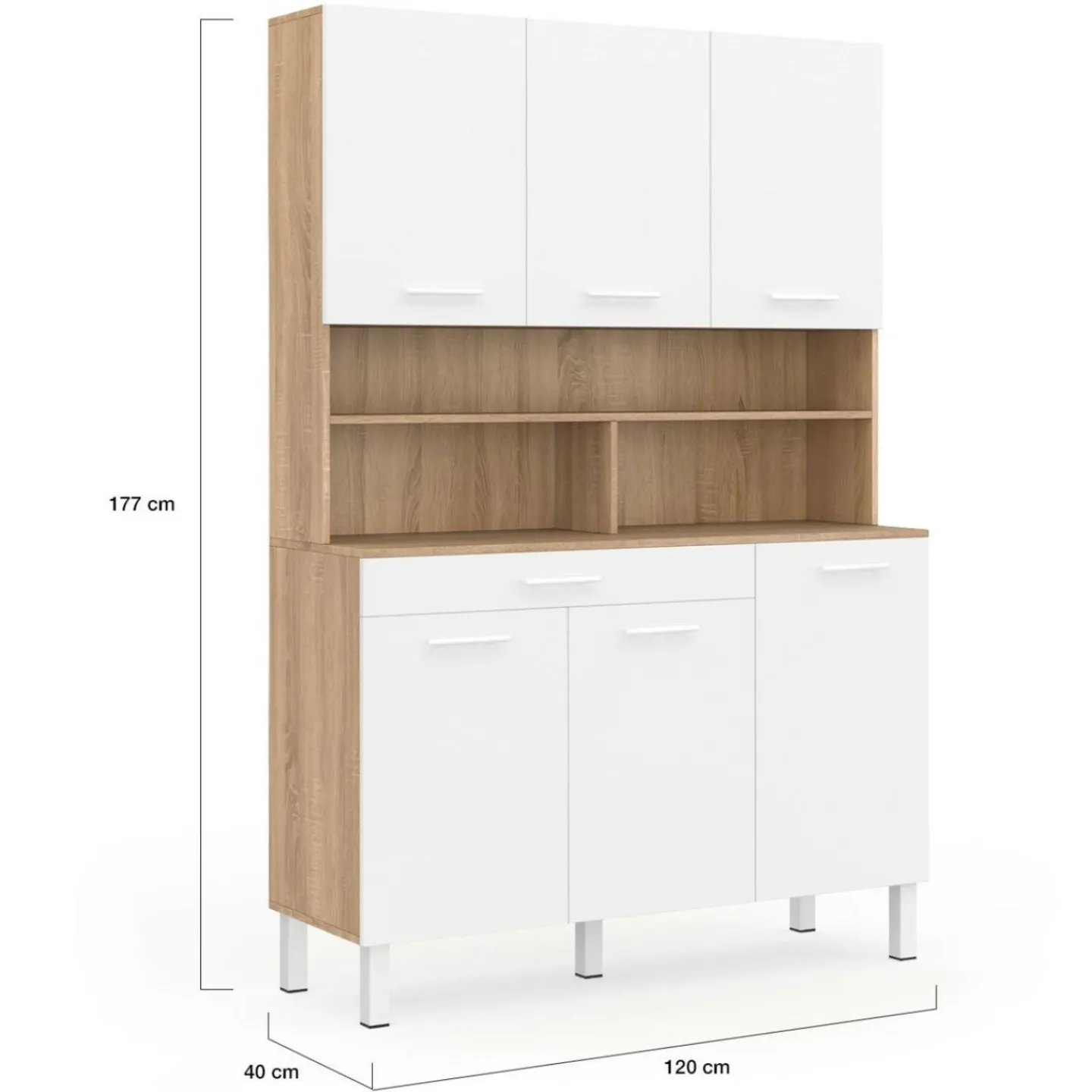 Buffet de cuisine vaisselier blanc et bois façon hêtre 120 cm*IDMarket Discount