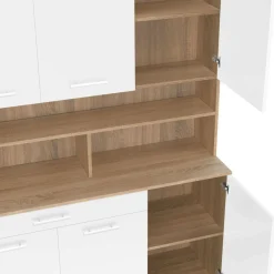 Buffet de cuisine vaisselier blanc et bois façon hêtre 120 cm*IDMarket Discount