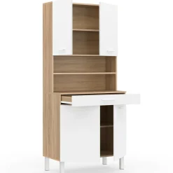 Buffet de cuisine vaisselier blanc et bois façon hêtre 80 cm*IDMarket Sale