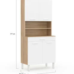 Buffet de cuisine vaisselier blanc et bois façon hêtre 80 cm*IDMarket Sale