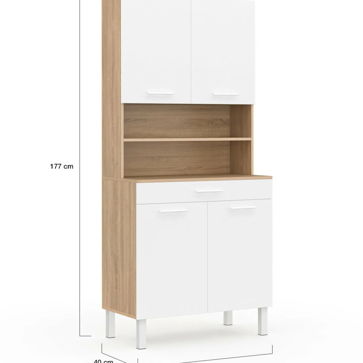 Buffet de cuisine vaisselier blanc et bois façon hêtre 80 cm*IDMarket Sale