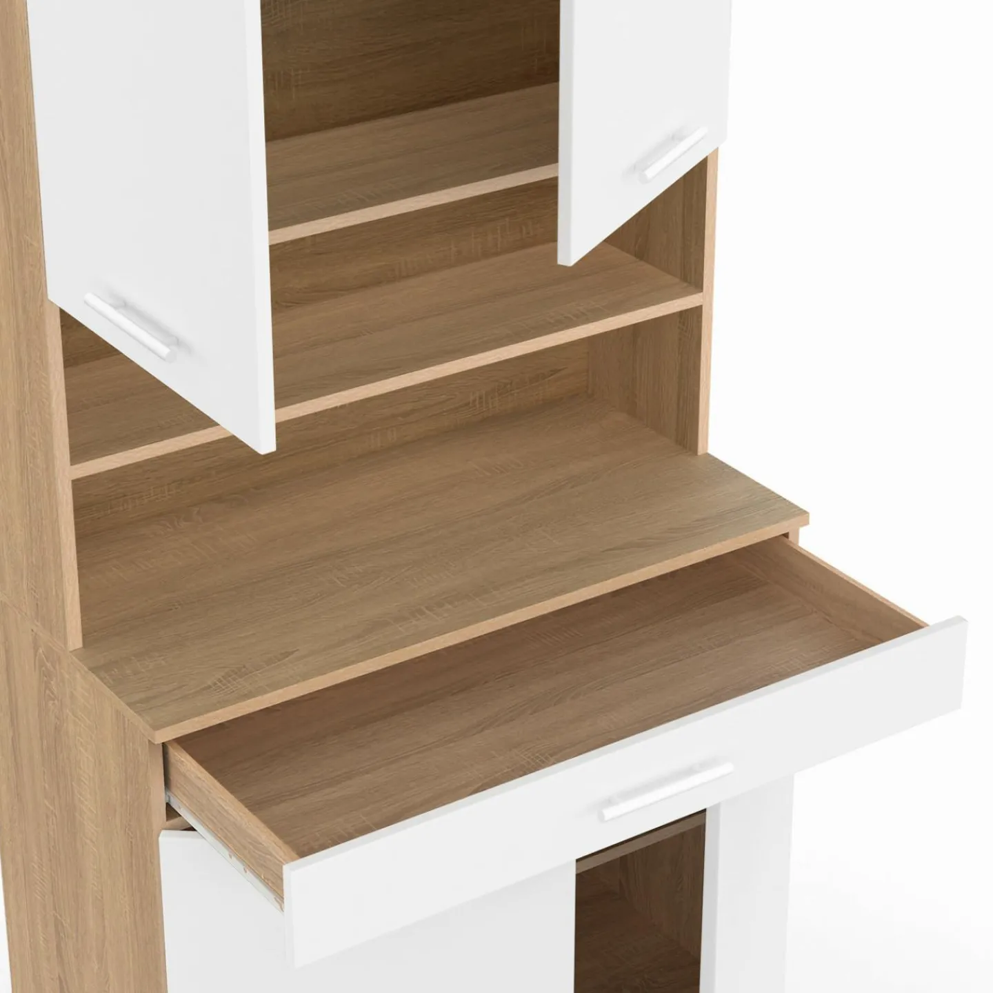 Buffet de cuisine vaisselier blanc et bois façon hêtre 80 cm*IDMarket Sale