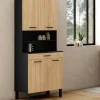 Buffet de cuisine vaisselier noir et bois façon hêtre 80 cm*IDMarket Outlet