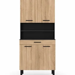 Buffet de cuisine vaisselier noir et bois façon hêtre 80 cm*IDMarket Outlet
