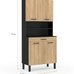 Buffet de cuisine vaisselier noir et bois façon hêtre 80 cm*IDMarket Outlet