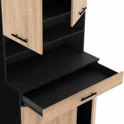 Buffet de cuisine vaisselier noir et bois façon hêtre 80 cm*IDMarket Outlet