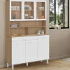 Buffet de cuisine vaisselier 120 cm 6 placards + tiroir blanc et bois façon hêtre*IDMarket