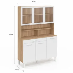 Buffet de cuisine vaisselier 120 cm 6 placards + tiroir blanc et bois façon hêtre*IDMarket