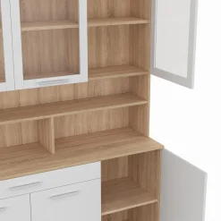 Buffet de cuisine vaisselier 120 cm 6 placards + tiroir blanc et bois façon hêtre*IDMarket