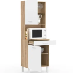 Buffet de cuisine vaisselier blanc et bois façon hêtre 60 cm*IDMarket New