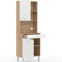 Buffet de cuisine vaisselier blanc et bois façon hêtre 60 cm*IDMarket New