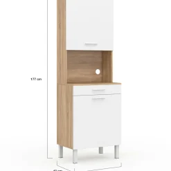 Buffet de cuisine vaisselier blanc et bois façon hêtre 60 cm*IDMarket New