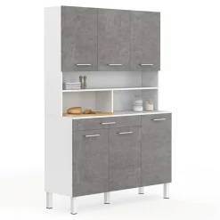 Buffet de cuisine vaisselier effet béton et blanc 120 cm*IDMarket New