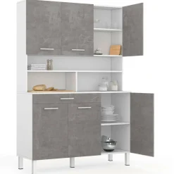 Buffet de cuisine vaisselier effet béton et blanc 120 cm*IDMarket New