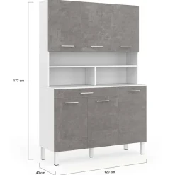 Buffet de cuisine vaisselier effet béton et blanc 120 cm*IDMarket New