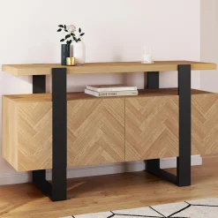 Buffet effet chevrons et noir avec 4 portes 140 cm*IDMarket Clearance