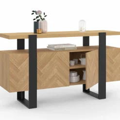 Buffet effet chevrons et noir avec 4 portes 140 cm*IDMarket Clearance