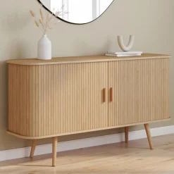 Buffet en bois 140 cm effet lattes avec 2 portes coulissantes*IDMarket Clearance