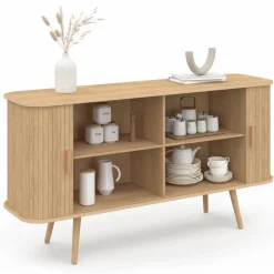 Buffet en bois 140 cm effet lattes avec 2 portes coulissantes*IDMarket Clearance