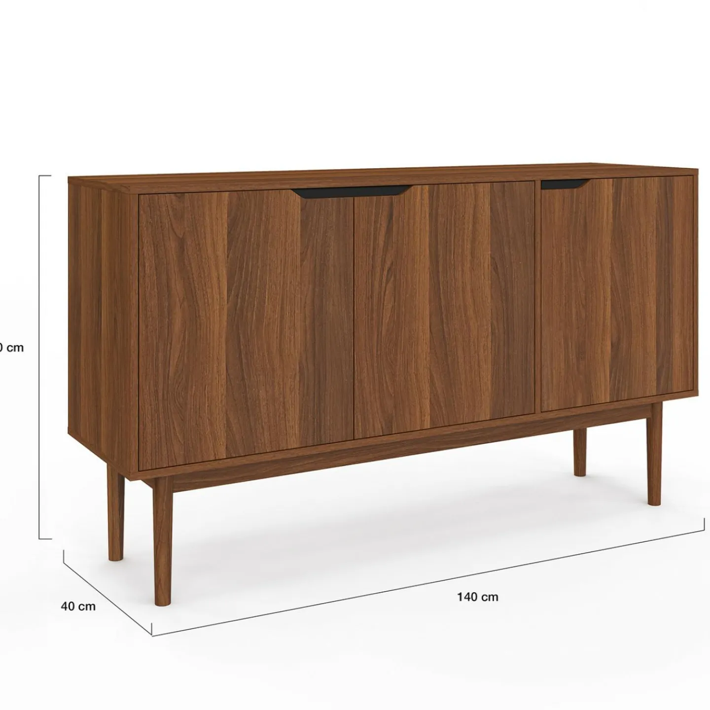 Buffet en bois 140 cm vintage avec 3 portes effet noyer*IDMarket